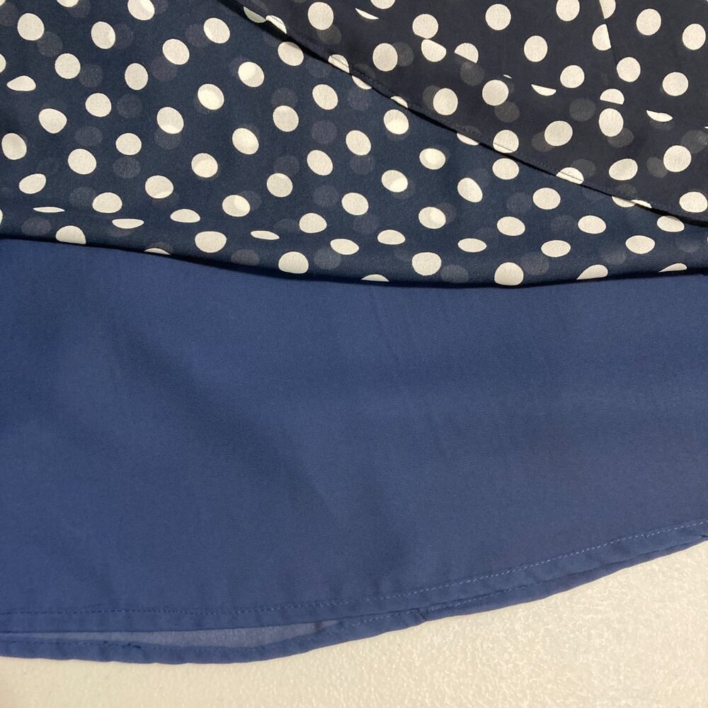 VINTAGE Brown Stone Studio Midi Dress Button Front Blue Polka Dot Cottage Sheer - Picture 11 of 13